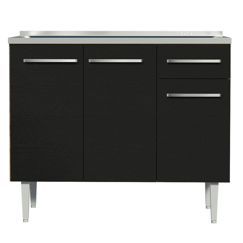 Gabinete Bajo 105 cm 3 Puertas 1 Cajón con Fregadero Marrón/Negro Emilly Madesa
