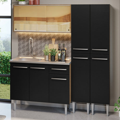 Cocina Compacta 169cm Com Mesón de Acero Marrón/Negro Emilly Madesa 12