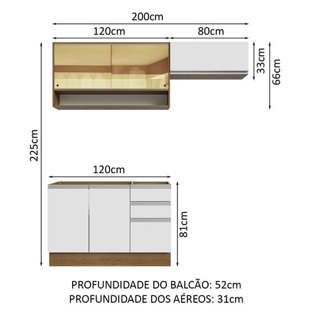 Cocina Compacta 200cm Marrón/Blanco Glamy Madesa 08