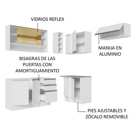 Cocina Integral Esquinera 349cm Blanco Glamy Madesa 06