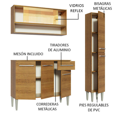 Cocina Compacta 137cm Marrón Emilly Art Madesa 04