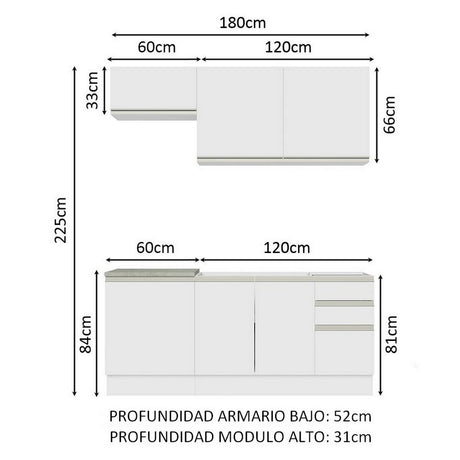 Cocina Compacta 180cm Sin Mesón de Acero Blanco Glamy Madesa 07