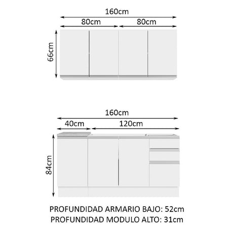 Cocina Compacta 160cm Blanco Glamy Madesa 01