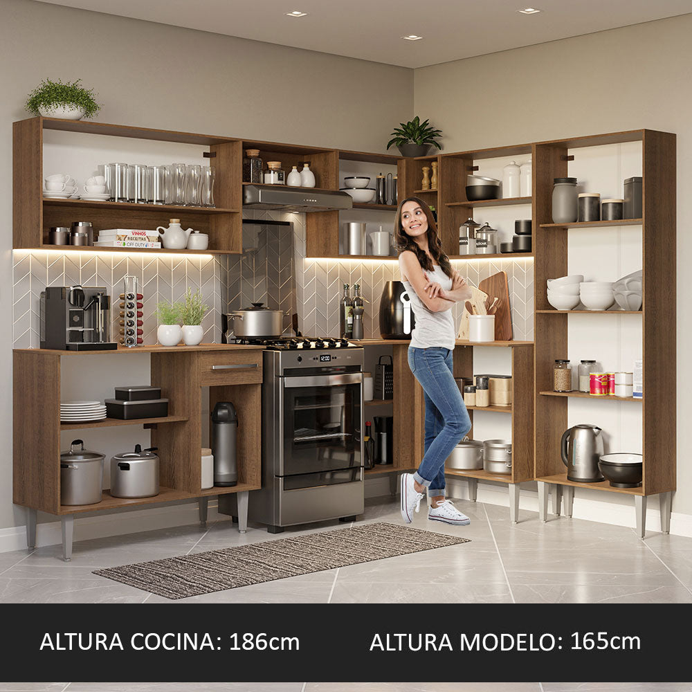 Cocina Integral Esquinera 417 cm Emilly Marrón/Negro 02