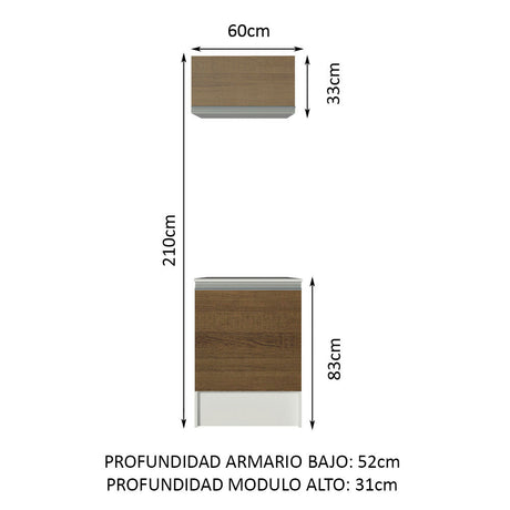 Kit de Cocina 60cm 2 Puertas con Armario Alto y Mostrador Blanco/Marrón Madesa Topazio