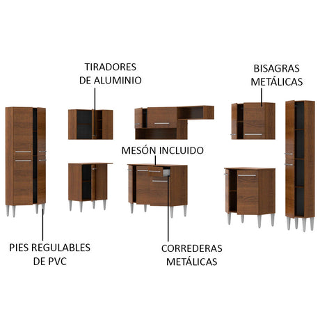 Cocina Integral Esquinera 513cm Marrón Emilly Live Madesa 01