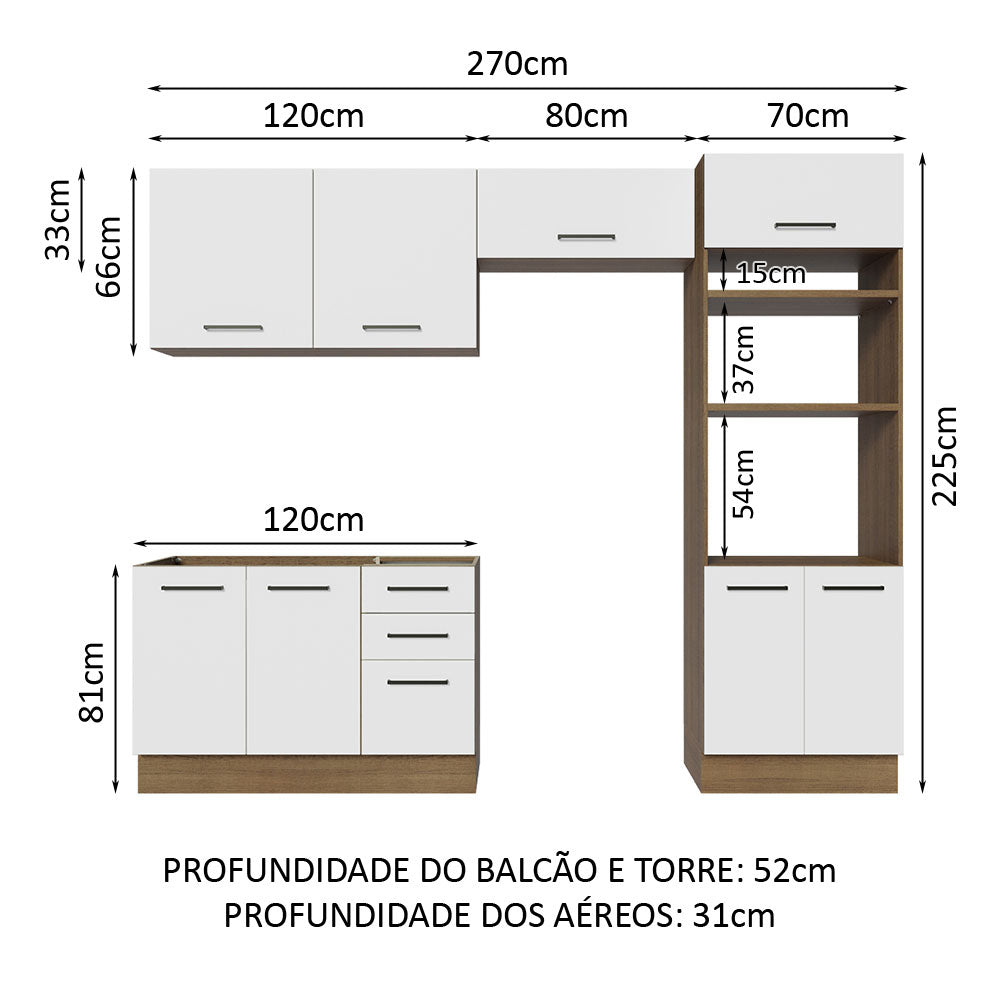 Cocina Integral 270cm Marrón/Blanco Agata 08