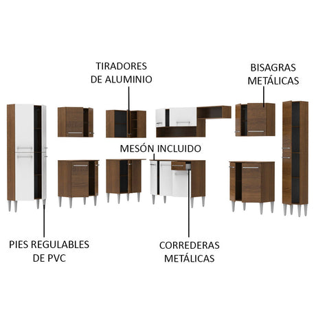 Cocina Integral Esquinera 513cm Marrón/Blanco Emilly Big Madesa 02