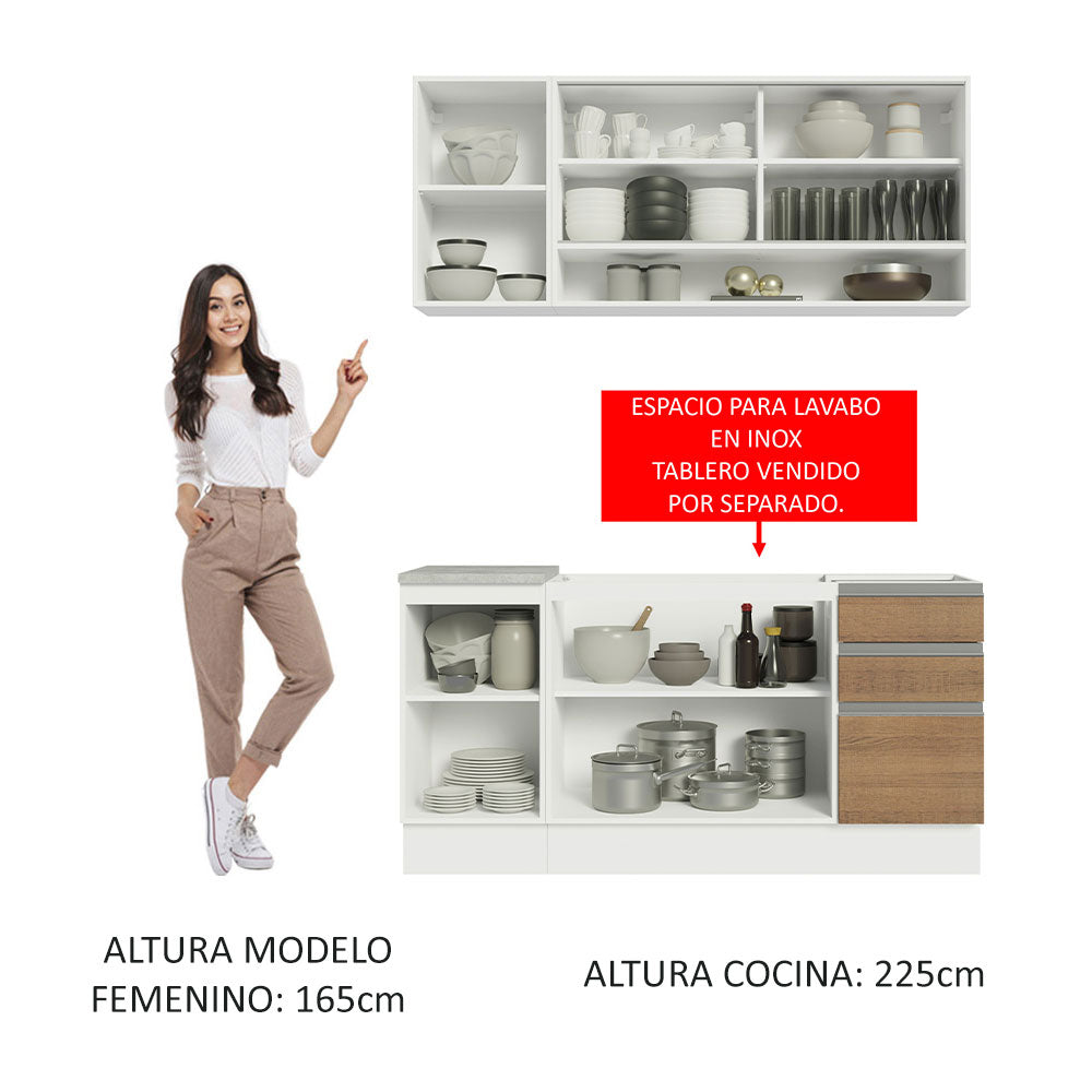 Cocina Compacta 160cm Sin Mesón de Acero Blanco/Marrón Glamy Madesa 02