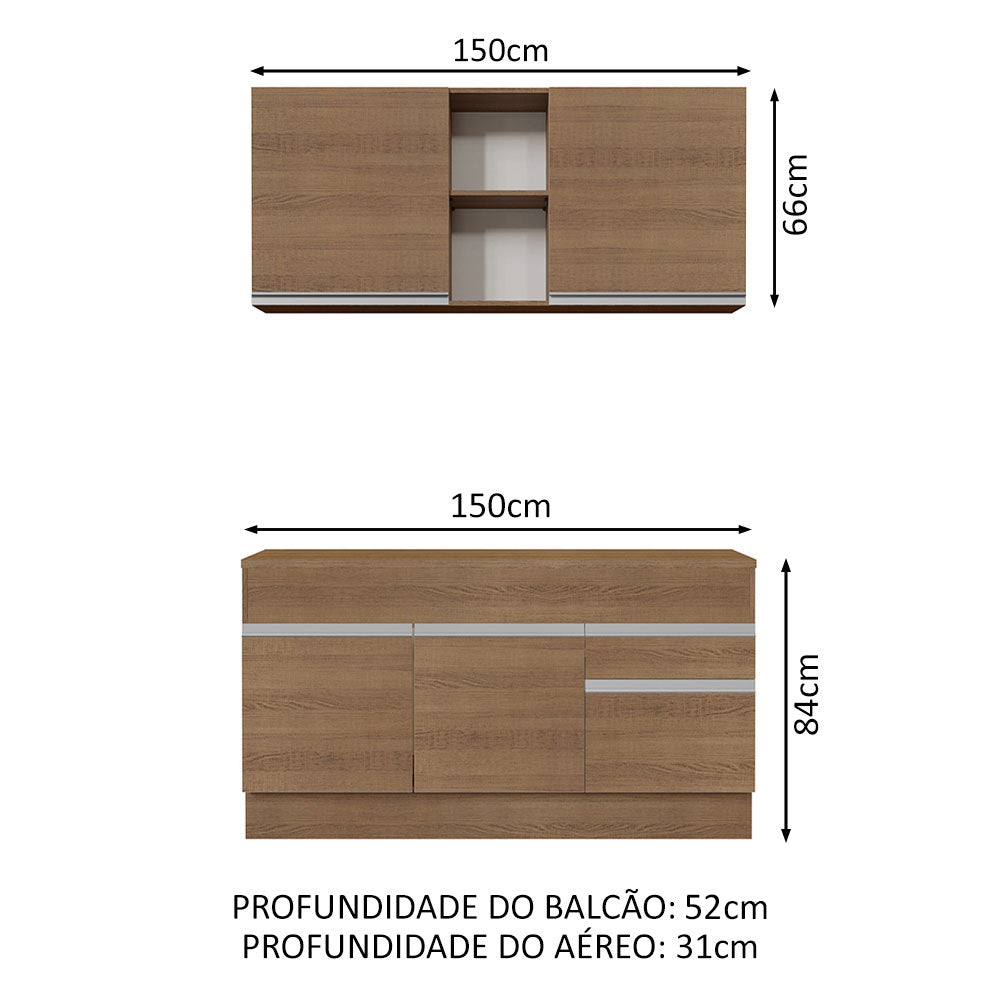 Cocina Integral 150cm Marrón con Encimera Glamy 01