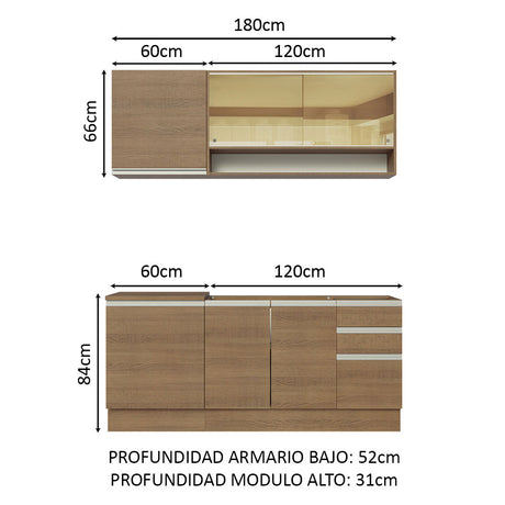 Cocina Compacta 180cm Marrón Glamy Madesa 06