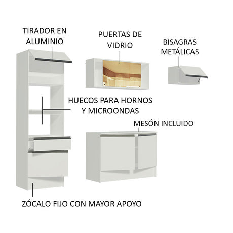 Cocina Integral 240cm Blanco Diamante Madesa 02