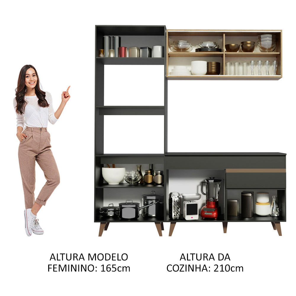 Cocina Compacta 190cm Reims Negro/Marrón 02