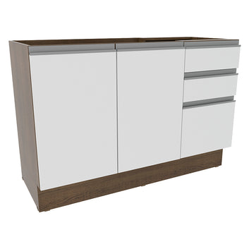 Gabinete Bajo para Fregadero 120 cm 2 Puertas 3 Cajones Sin Encimera Marrón/Blanco Glamy Madesa