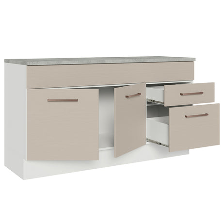 Mueble de Cocina Para Fregadero 150 cm 2 Cajones y 2 Puertas (Con Tablero) Blanco/Crema Agata Madesa