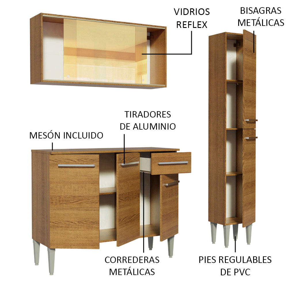 Cocina Compacta 137cm Marrón Emilly Gold Madesa 03