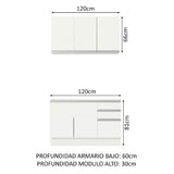 Cocina Compacta 120cm sin Mesón de Acero Blanco Glamy Madesa 01