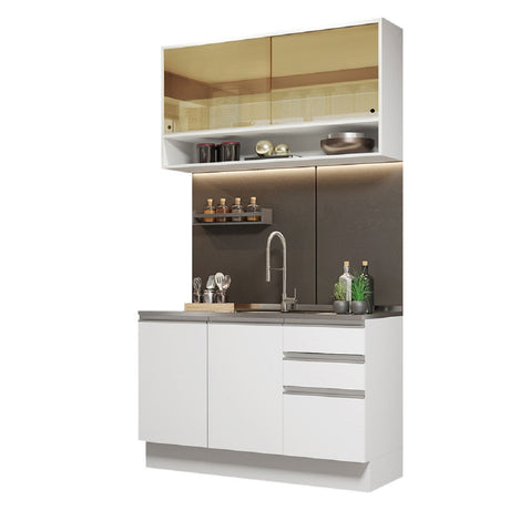 Cocina Compacta 120cm Con Mesón de Acero Blanco Glamy Madesa 05