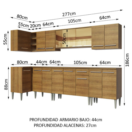 Cocina Integral Esquinera 357cm Marrón Emilly Mega Madesa 03