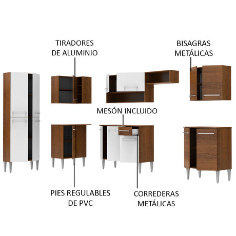 Cocina Integral Esquinera 481cm Marrón/Blanco Emilly Moon Madesa 01