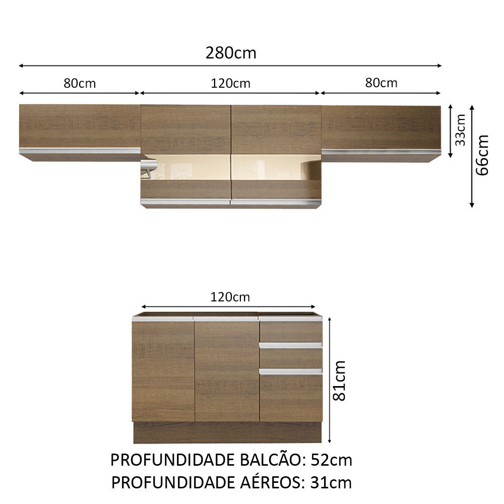 Cocina Integral 280cm Marrón Glamy Madesa 01