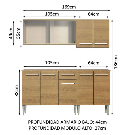 Cocina Compacta 169cm Marrón Emilly Box Madesa 03 - Marrón