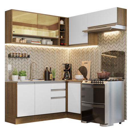 Cocina Integral Esquinera 349cm Marrón/Blanco Glamy Madesa 06