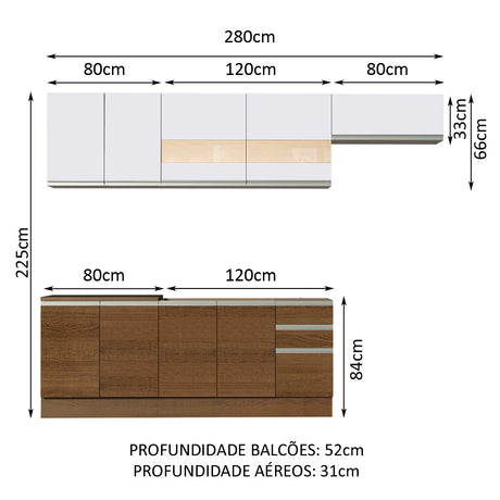 Cocina Integral 280cm Marrón/Marrón/Blanco Glamy Madesa 03