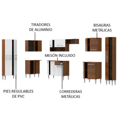 Cocina Integral Esquinera 513cm Marrón/Blanco Emilly Live Madesa 01