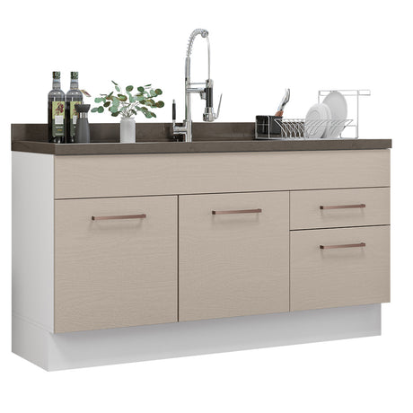 Mueble de Cocina Para Fregadero 150 cm 2 Puertas y 2 Cajones (Sin Tablero Ni Fregadero) Blanco/Crema Agata Madesa