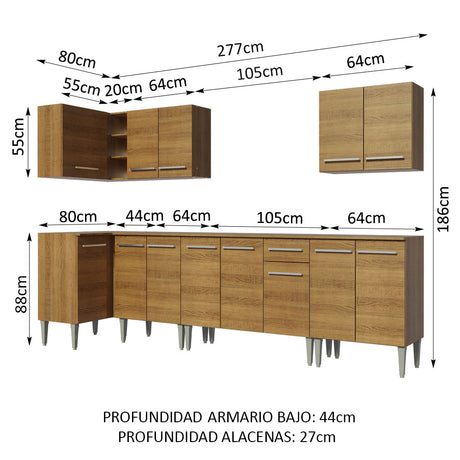 Cocina Integral Esquinera 357cm Marrón Emilly Rock Madesa 01