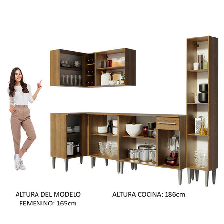 Cocina Integral Esquinera 325cm Marrón Emilly Agua Madesa 02