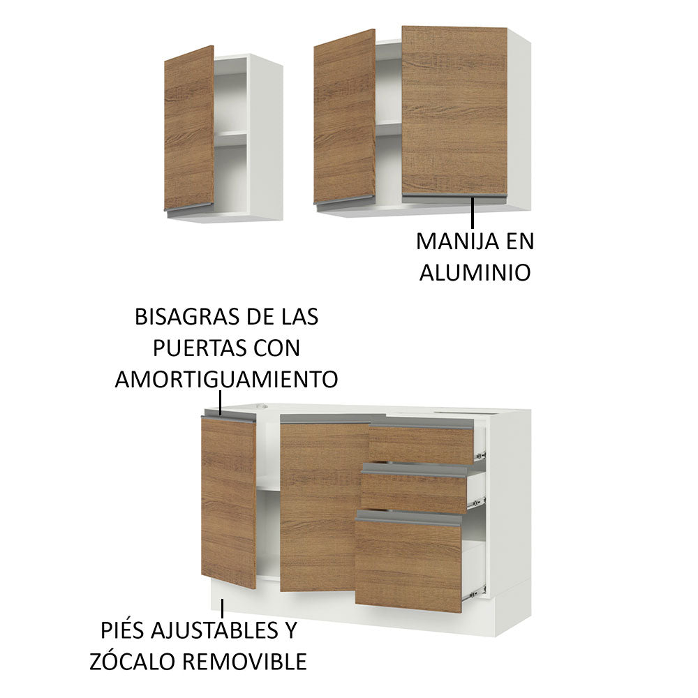 Cocina Compacta 120cm Con Mesón de Acero Blanco/Marrón Glamy Madesa 04