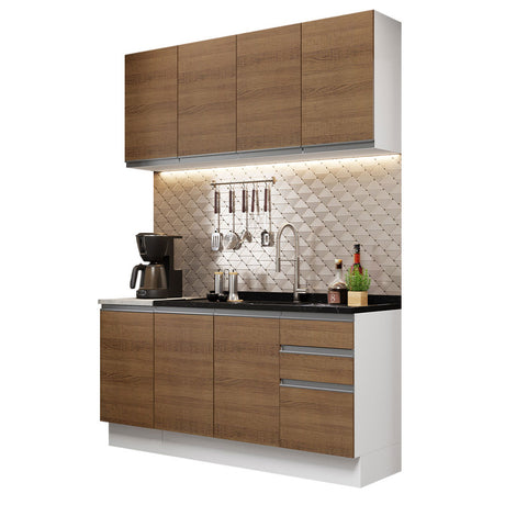 Cocina Compacta 160cm Con Mesón de Acero Blanco/Marrón Glamy Madesa 03