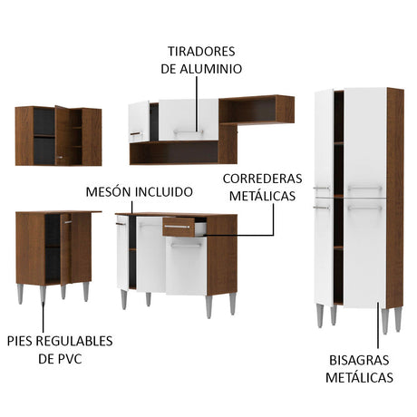 Cocina Integral Esquinera 353cm Marrón/Blanco Emilly Sun Madesa 01