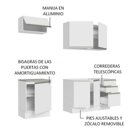 Cocina Compacta 180cm Con Mesón de Acero Blanco Glamy Madesa 11