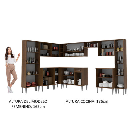 Cocina Integral Esquinera 513cm Marrón/Blanco Emilly Big Madesa 02