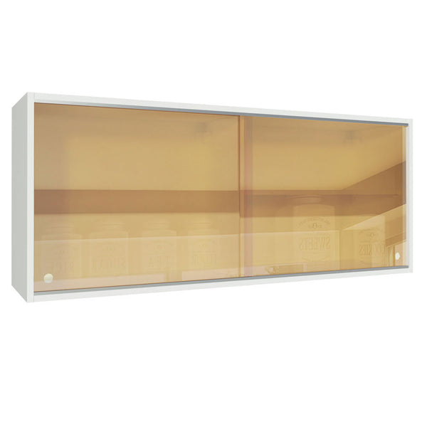 Gabinete Superior 120 cm 2 Puertas Corredizas de Vidrio Reflectivo Blanco Glamy, Reims, Stella, Agata y Lux Madesa