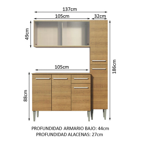 Cocina Compacta 137cm Marrón Emilly Force Madesa 02