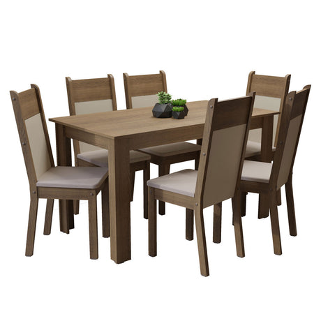 Juego de Comedor Madesa Medelin Mesa Tapa Madera con 6 Sillas Marrón/Crema/Beige