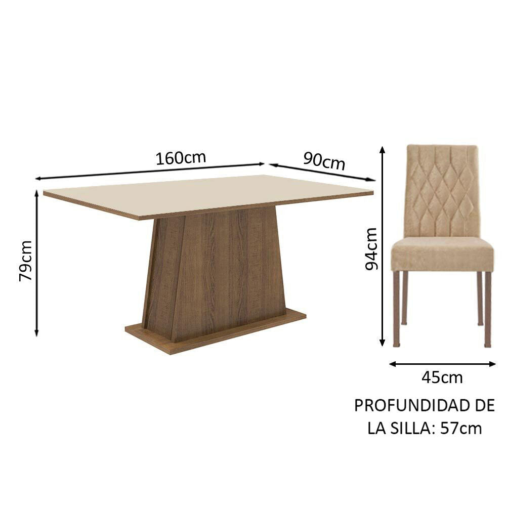 Juego de Comedor Madesa Ashley Sillas 4 Mesas Tapa de Madera - Marrón/Crema/Imperial