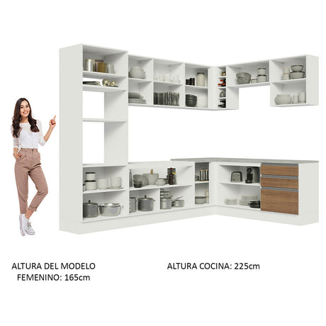 Cocina Integral Esquinera 479cm Blanco/Marrón Glamy Madesa 01