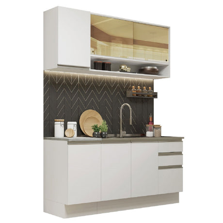 Cocina Compacta 160cm Con Mesón de Acero Blanco Glamy Madesa 04