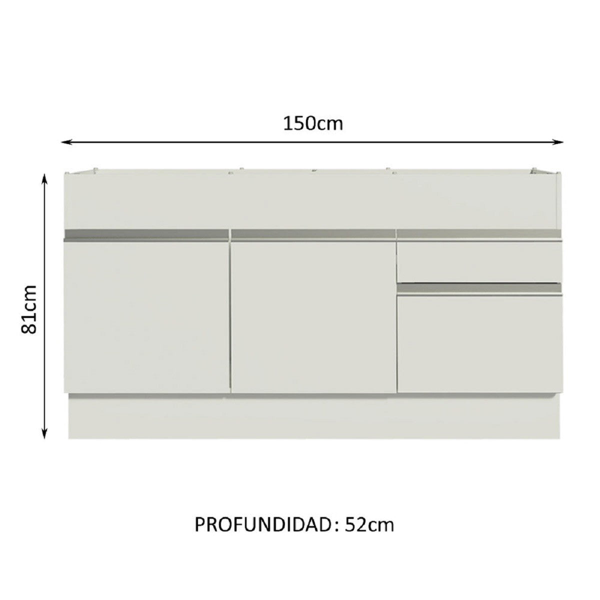 Mueble de Cocina Para Fregadero Madesa Glamy 150 cm 2 Puertas y 2 Cajones (Sin Tablero Ni Fregadero) Blanco