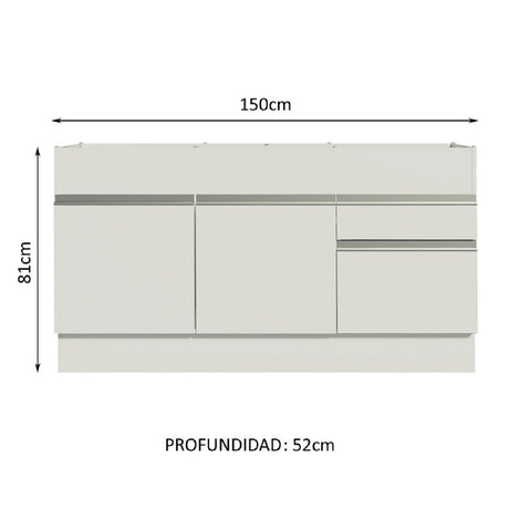 Mueble de Cocina Para Fregadero Madesa Glamy 150 cm 2 Puertas y 2 Cajones (Sin Tablero Ni Fregadero) Blanco