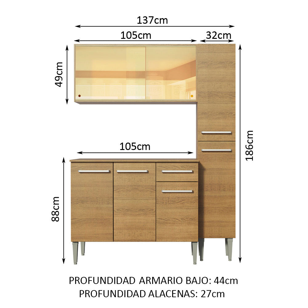 Cocina Compacta 137cm Marrón Emilly Gold Madesa 03