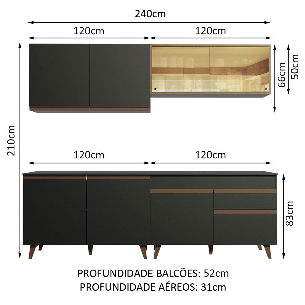 Cocina Integral 240 cm Reims Negro/Marrón 01