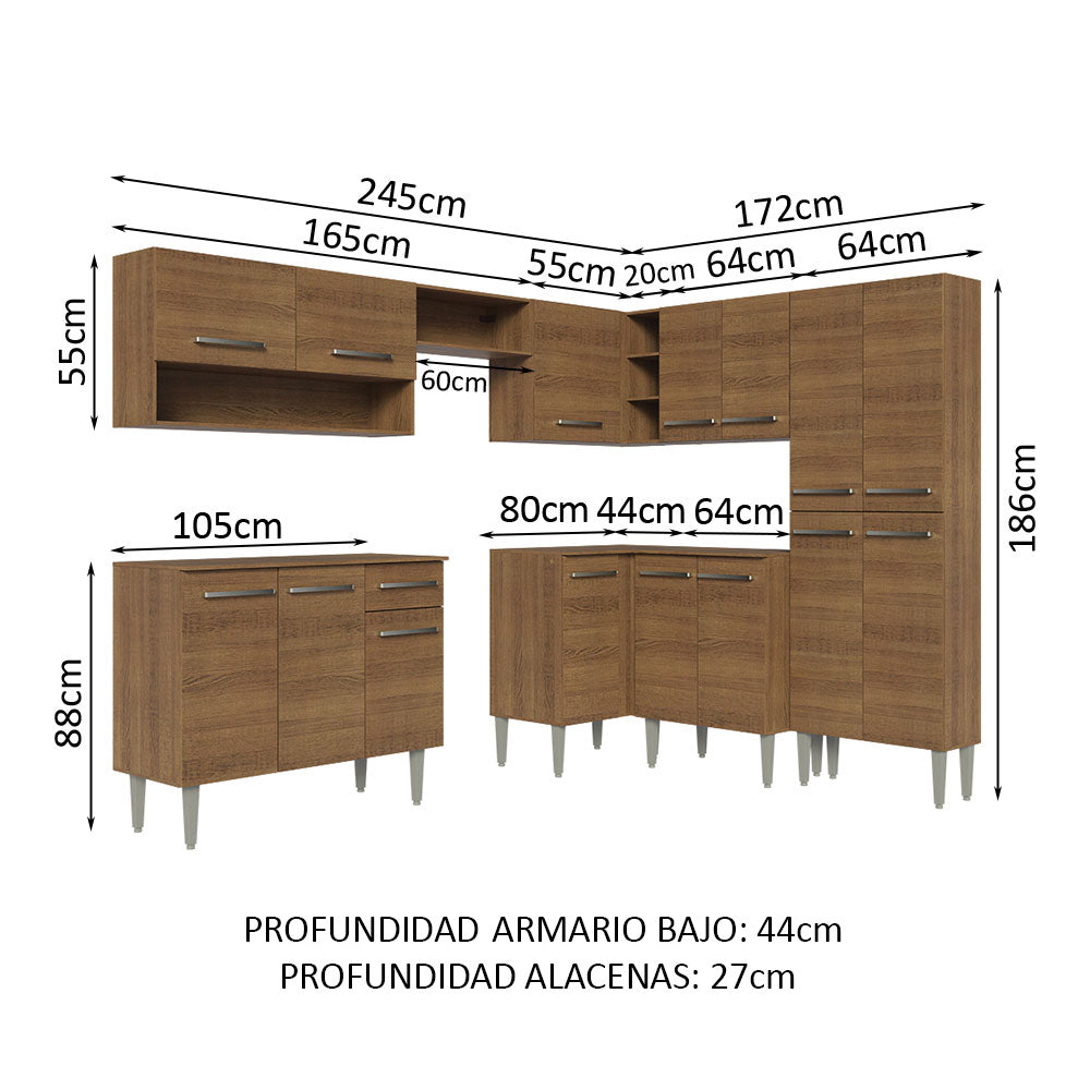 Cocina Integral Esquinera 417cm Marrón Emilly Madesa 02