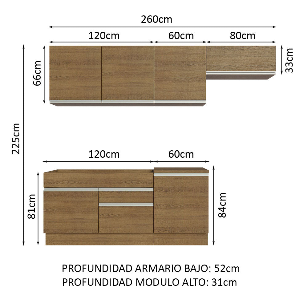 Cocina Integral 260cm Marrón Glamy Madesa 03