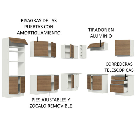 Cocina Integral Esquinera 479cm Blanco/Marrón Glamy Madesa 01